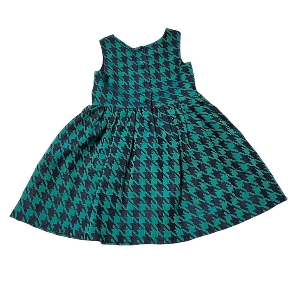 Cat & Jack Navy and Green Sleeveless Dress Lined Houndstooth Bow Themed waist - Picture 3 of 5